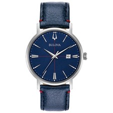 Bulova Men's Aerojet Classic Calendar Quartz Blue Leather Watch 39 MM 96B293