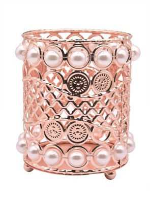 Gullor Handcrafted Pearls Makeup Brush Holder Organizer Eyebrow Rose Gold