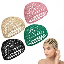 4 Pcs Hair Wrap Net for Sleeping, Crochet Mesh Wrap Caps Knit Snood Hat Thick...