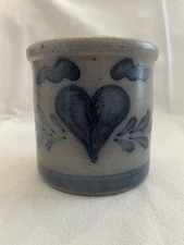 Vintage Rowe Pottery Works Wisconsin Blue Heart Salt Glazed Crock 1991
