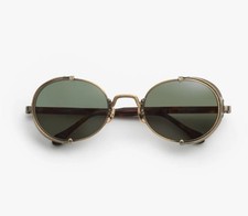 Vintage Oval Gold-Tone Metal Sunglasses Green Lenses Side Shields MPN 23-130