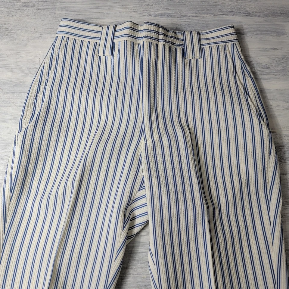 Calças vintage Haggar unissex listradas azuis tamanho 28 x 31 Seersucker - Imagem 2 de 4