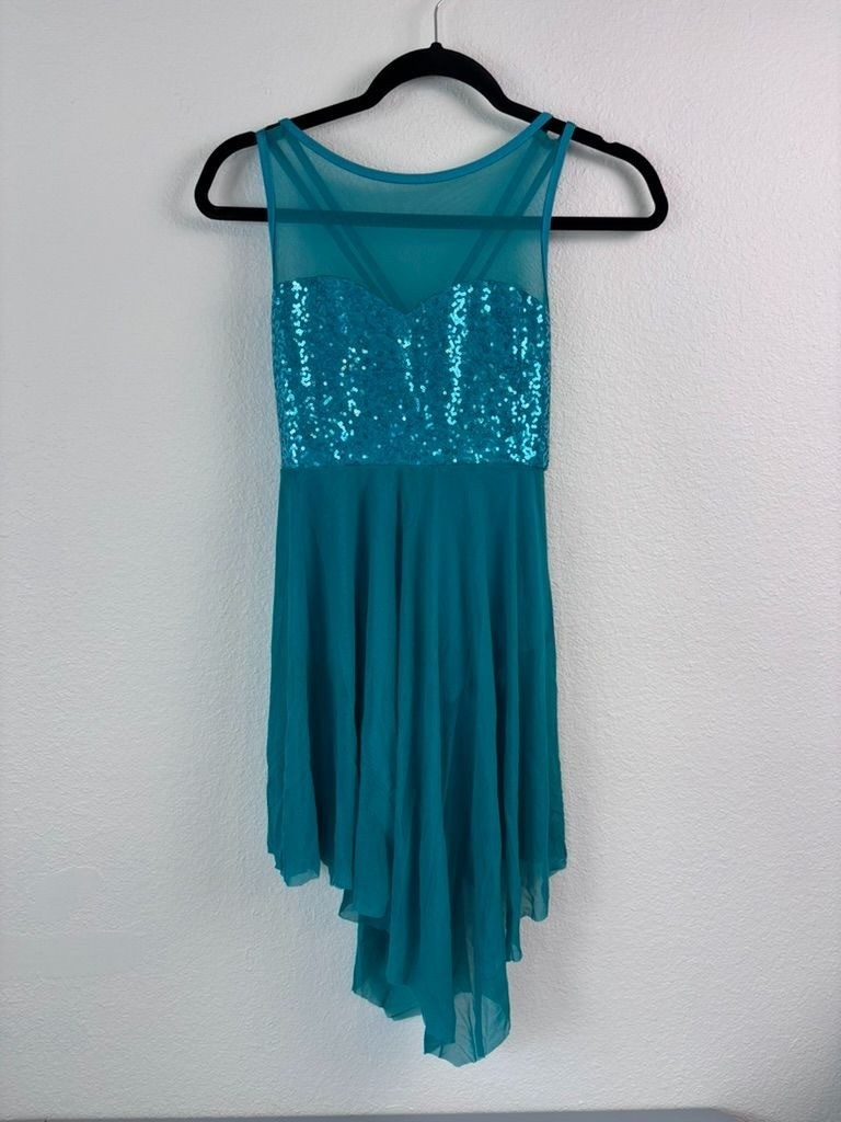 iEFiEL women's adult medium teal green sequin skirted leotard dance wear soloist