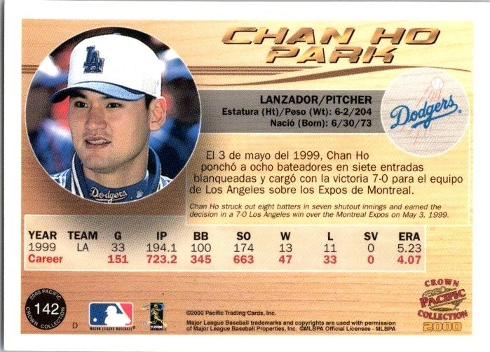 Chan Ho Park 2000 Pacific Crown Collection #142 Los Angeles Dodgers - Image 2 of 2