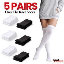 5 Pairs Over The Knee Thigh High Socks Cotton Stretchy Long OTK Socks UK 4-6