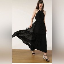 Banana Republic Crinkle Dark Romantic Halter Summer Dress LT