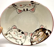 FAFUH Japanese Smiling Cat Kittie Ramen Rice Oval Bowl Pink 7"x 6"