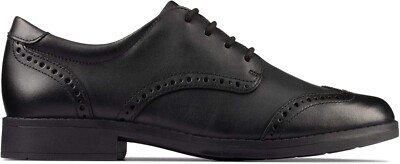 Mädchen Clarks Aubrie Craft Y Brogue Schnürschuhe mit Absatz schwarz Leder Schulschuhe