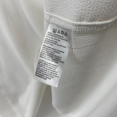 LORD & TAYLOR Top M Crepe Textured Blouse Notch Popover Shirred Sleeve Off White - Picture 9 of 14