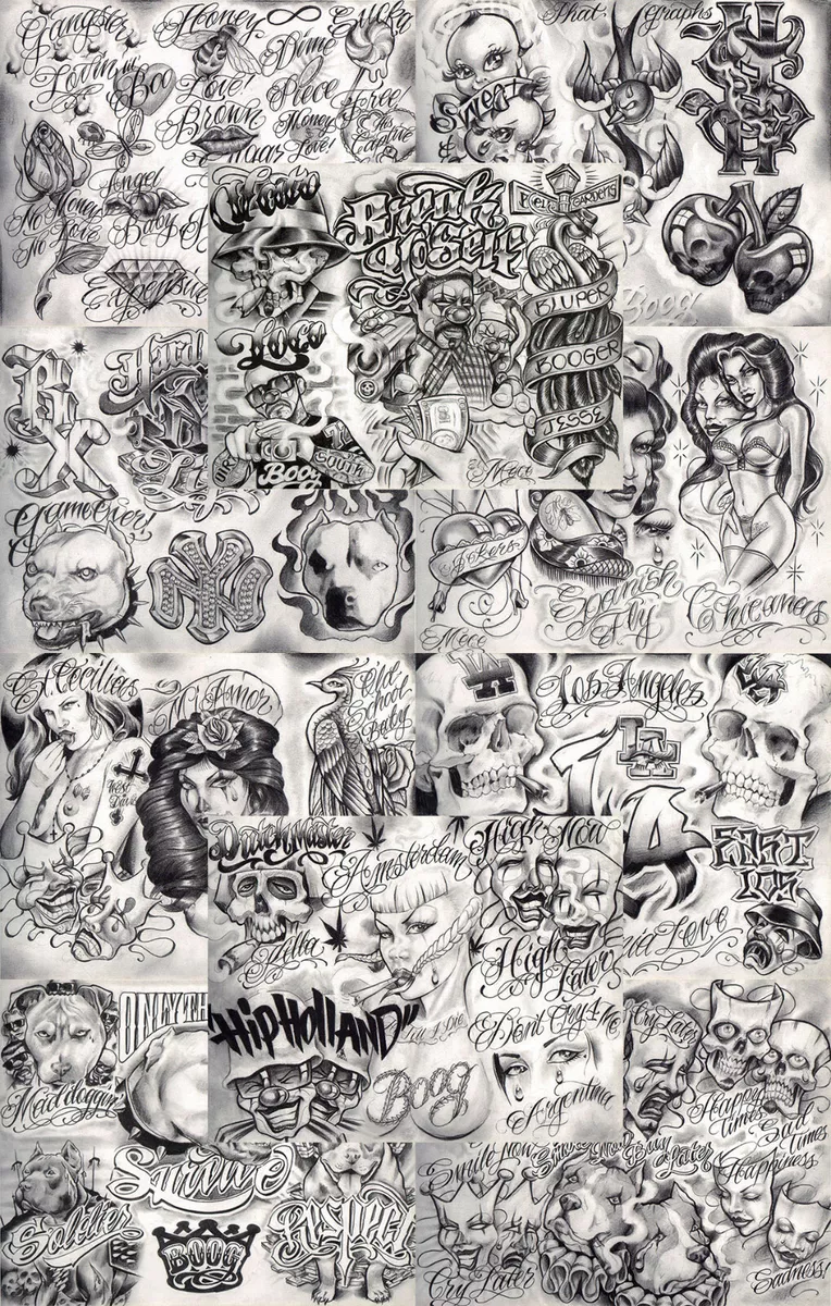 Boog From The Streets With Love Gangsta Style Tattoo Flash 10 Sheet Set 11x14" B