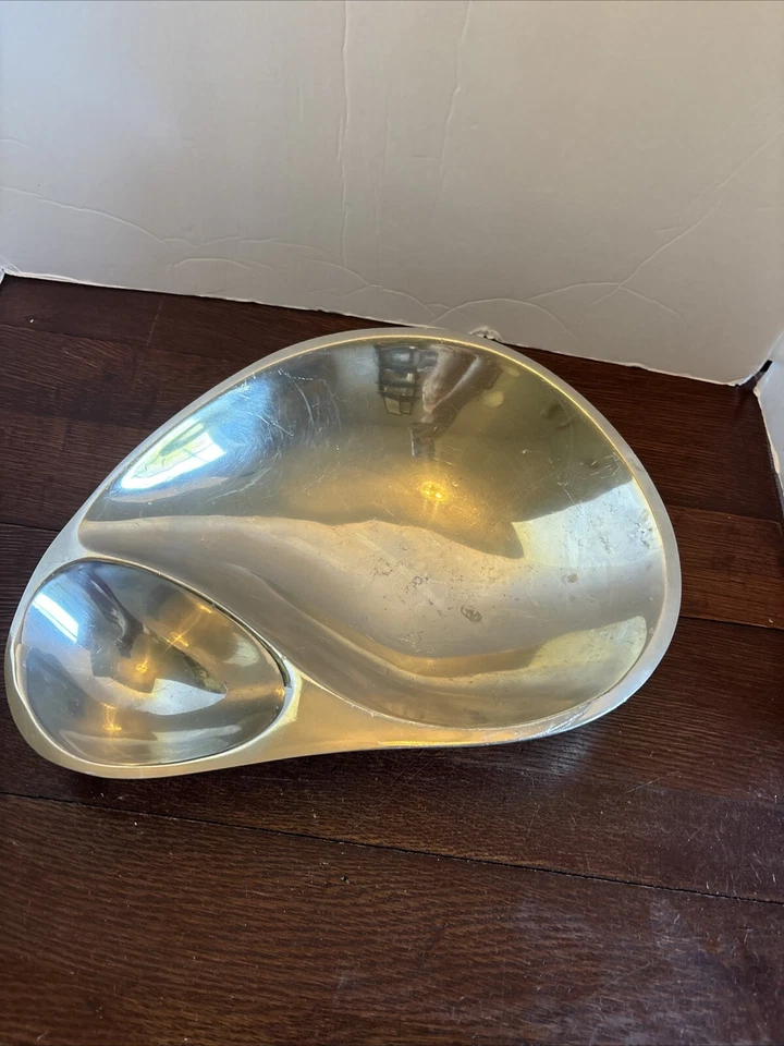 VTG Large 14" Nambe Classic 560 @ 1956 Chip and Dip Serving Bowl MCM Alloy Metal - Image 2 of 4