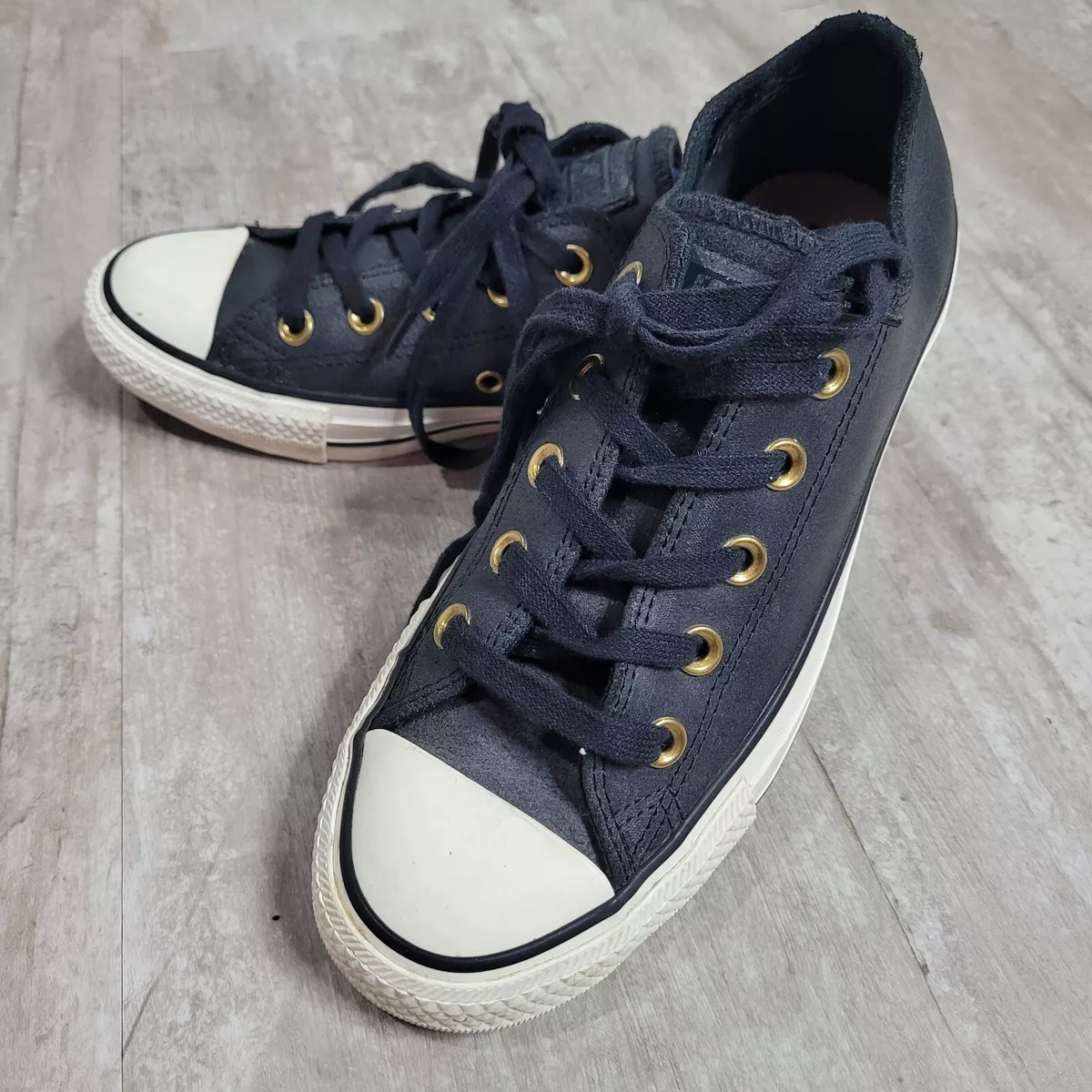 Converse All Star Black And Gold Leather Top Shoes Unisex M4 W6 | eBay