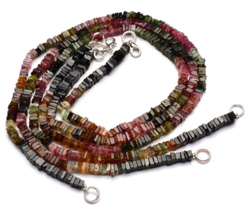 Natural Gem Brazil Tourmaline 4.5mm Size Smooth Square Heishi Beads Necklace 16" - Foto 1 di 6