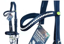 RHINEGOLD TOP GERMAN DOUBLE WEYMOUTH BLING BRIDLE Comfort Padded MONOCrown Piece