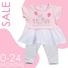Newborn Baby Girls Summer Frilled Set Short Sleeved Top and Leggings 0-24 Months