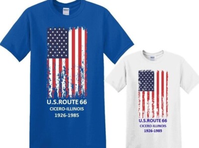 U.S.ROUTE 66* CICERO-ILLINOIS*1926-85*DISTRESSED USA FLAG *1-SIDED SHIRT