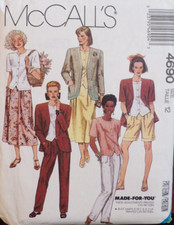 McCall's Sewing Pattern 4690 Misses Jacket Top Skirt Pants Shorts Size 12 VTG UC