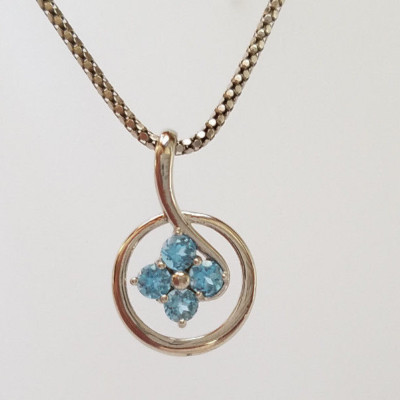 Echter Blautopas Edelstein 925 Sterling Silber Kreis Charm Damen Anhänger NEU