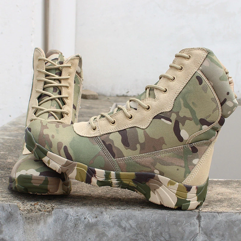 Mens Outdoor Camo HighTop Combat Boots Military Hiking Waterproof Tactical Shoes