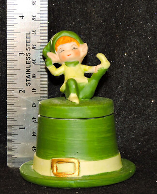 VTG Irish Pixie Elf Gnome Porcelain Figurine Leprechaun Lucky Top Hat Lund Lites