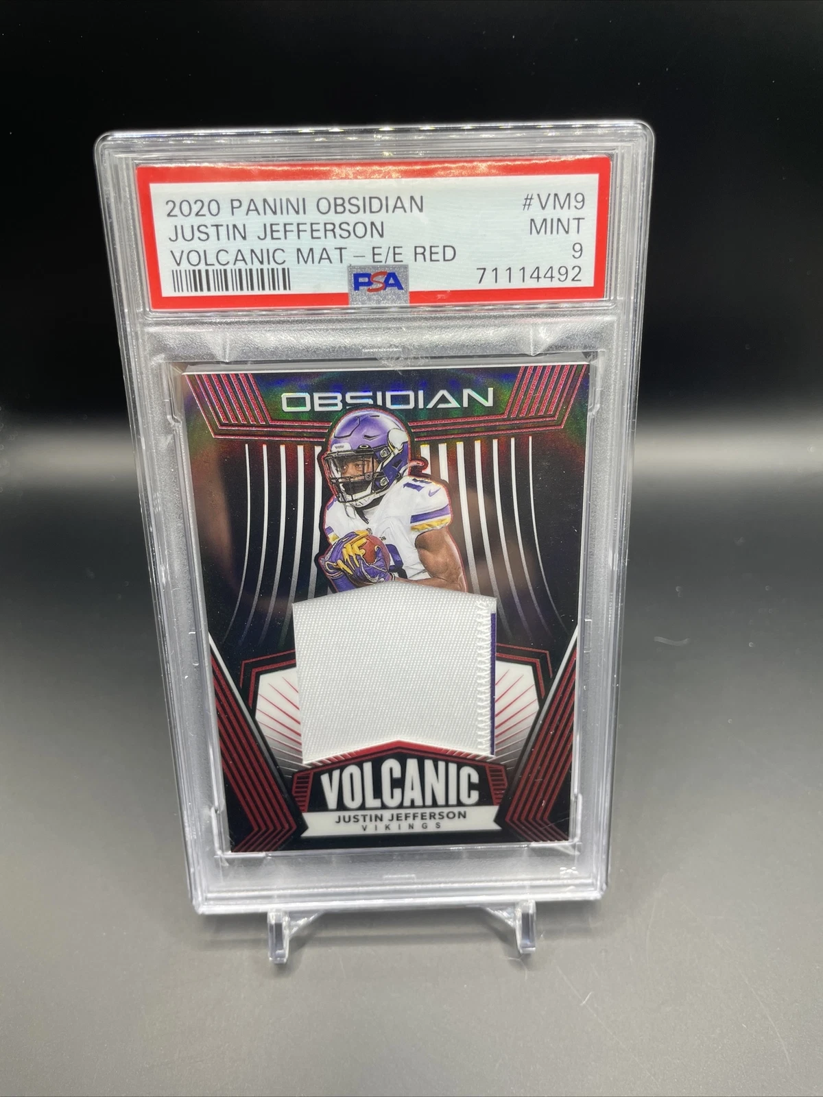 Justin Jefferson Panini Obsidian Volcanic Material #VM9 Electric Etch-Red