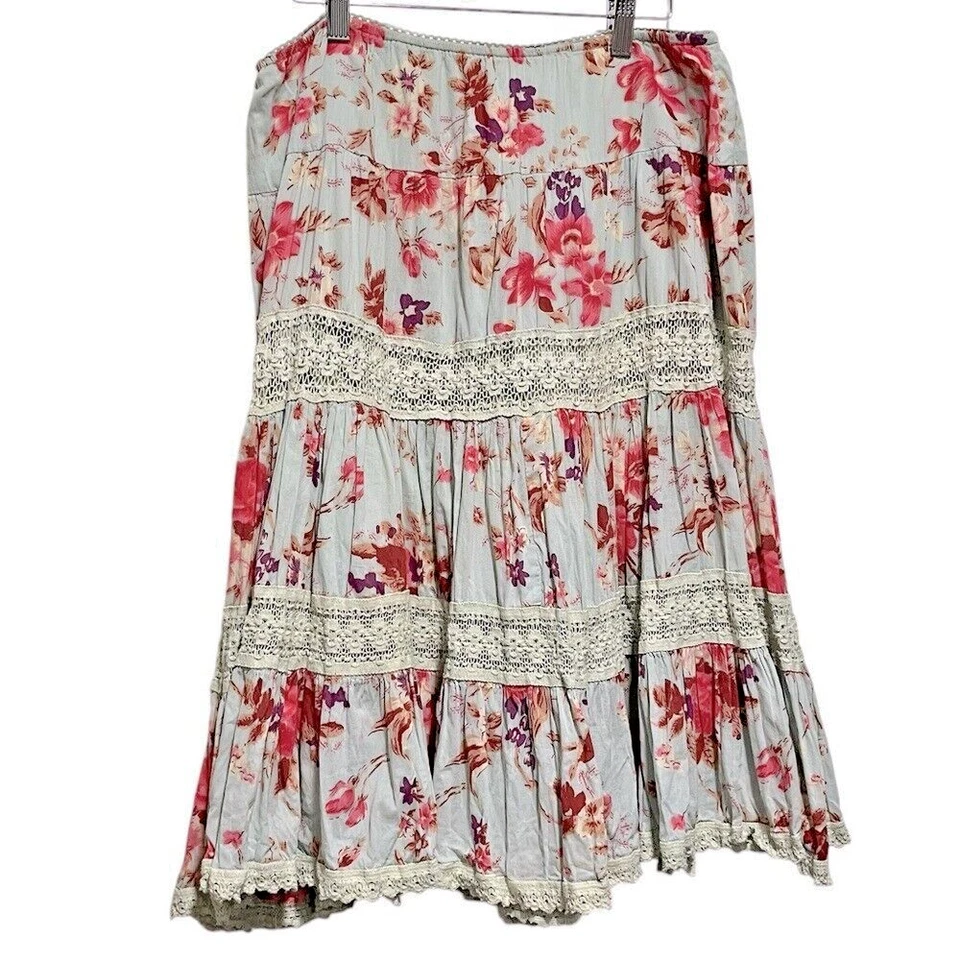 Falda Y2K Cottagecore Boho Mujer Mediana Crochet Robin Huevo Azul Floral Línea A Foto 2 de 4