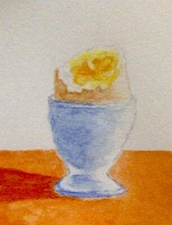 ACEO Original Watercolor Painting   Delicious  Soft Boiled Egg   by Addison