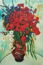 36x24 Bouquet of Red, Blue and Yellow Flowers Oil Painting Post Impressionism