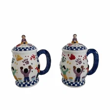 Vintage Colorful Kids Children Handprints 5 Inch salt and pepper shakers 