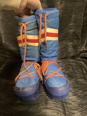 Vtg Moon Snow Boots Red Blue White Insulated Nylon Ski Chevron