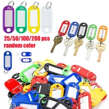 25-200 Plastic Key Tags Metal Ring Luggage Card Name Label Keychain Split Rings