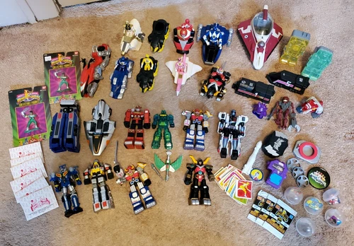 Large Lot Of Vintage Bandai Mighty Morphin Power Rangers  Figures, Vehicles And