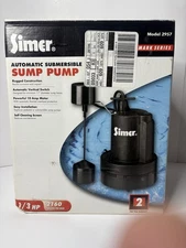 Simer Automatic Submersible Sump Pump 1/3 HP 2160 GPH Model 2957 NOS NEW