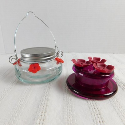 Hummingbird Feeders Lot of 2 Small, Hand Feeder Perky Pet, Mason Jar Glass MINT