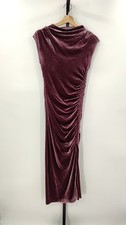 Quince Women Stretch Silk Velvet Ruched Midi Dress Wine Tasting Red 4