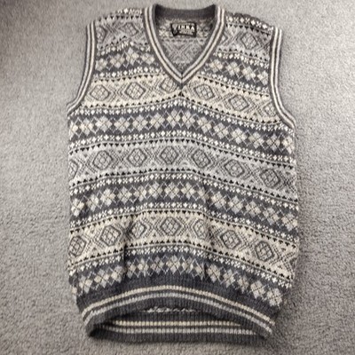 Artesanias Del Inka Sweater Vest Gray Fair Isle Nordic Baby Alpaca SZ S/M Men's