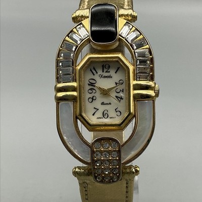 Xanadu Womens Watch 27mm MOP Dial Gold Tone MOP Crystal Leather New Battery