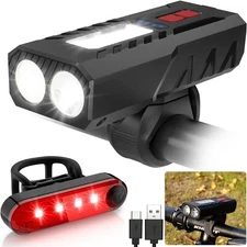 USB Rechargeable Bright LED Bicycle Bike Front Headlight and Rear Tail Light Set