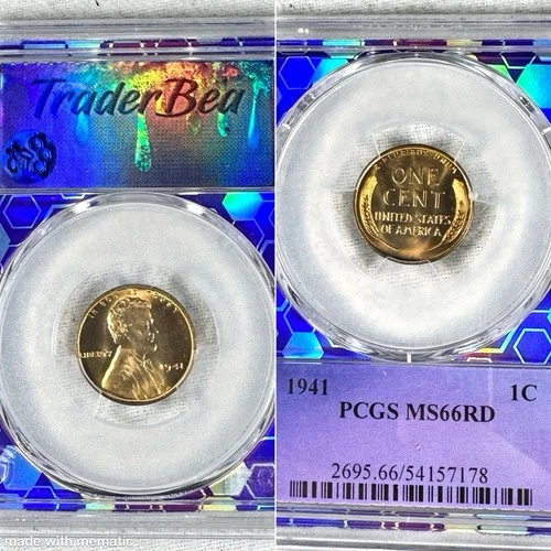 1941 1C MS 66 RD - Trader Bea - Purple Core - Lincoln Cent - PCGS Graded Penny