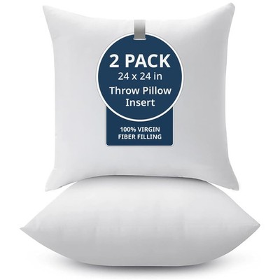 LANE LINEN 24x24 Pillow Inserts - Set of 2 Lightweight Down Alternative Squar...
