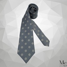 ERMENEGILDO ZEGNA Gray Medallion Print Silk Tie Made In Italy 59  -3.5    EX COND