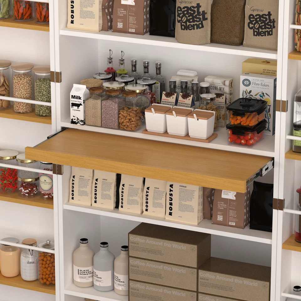 72" Kitchen Pantry Cabinet with Doors and Adjustable Expandable Shelves Cupboard - Image 3 of 4