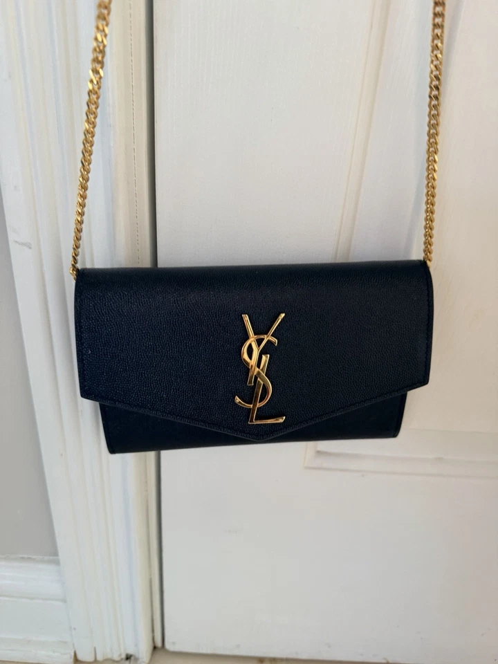 Cartera de cuero negra Saint Laurent cadena dorada ¡100% auténtica! Foto 2 de 4