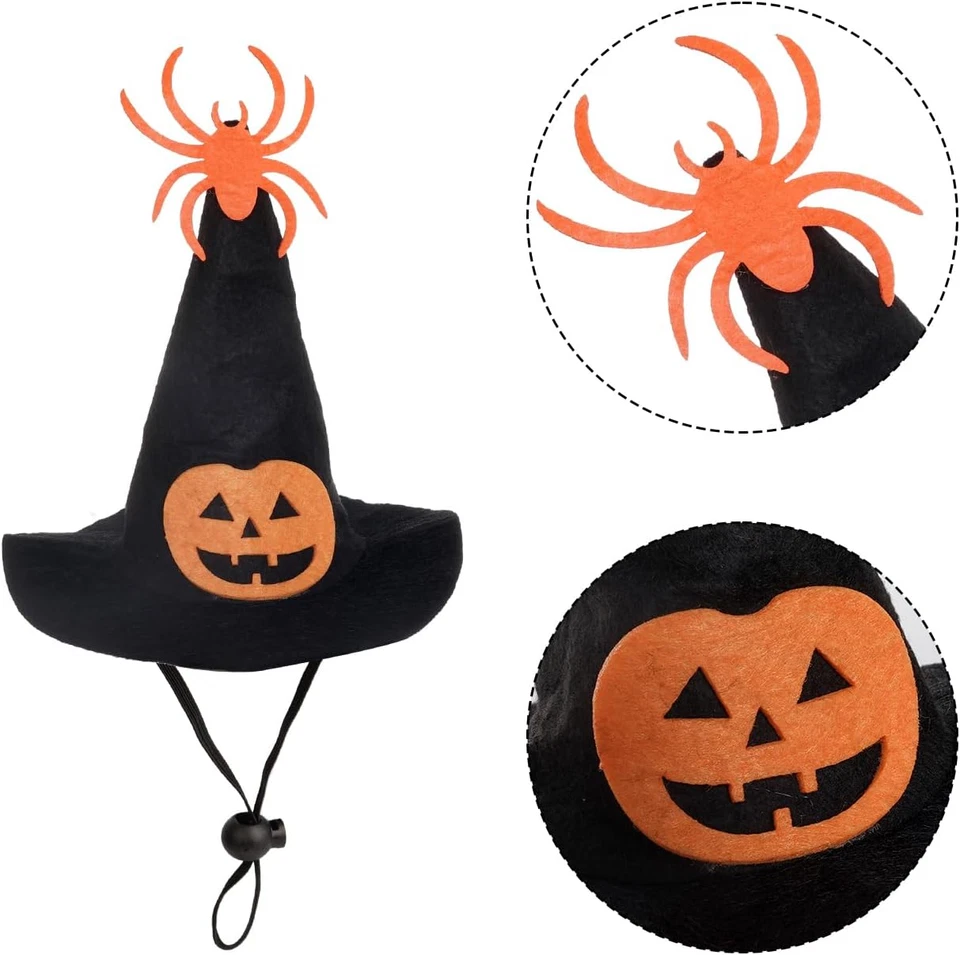 2 Piezas Gato Halloween Bruja Disfraz Traje - Mascota Bruja Calabaza Sombrero y Cuello Tutú, Foto 3 de 4