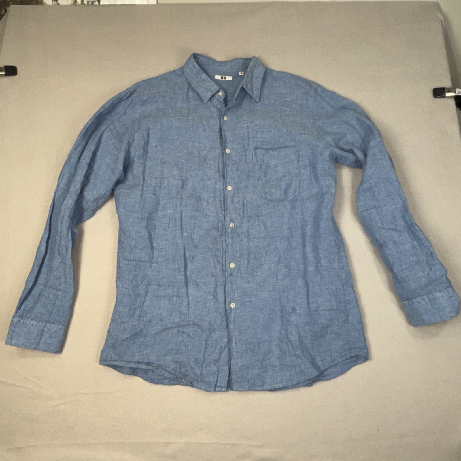 UNIQLO Premium Linen Long Sleeve Button Up Shirt Dark Blue Men's Size XL