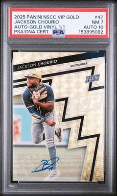 2025 Panini NSCC VIP Gold #47 Jackson Chourio Gold Vinyl 1/1 Auto PSA 7 Auto 10
