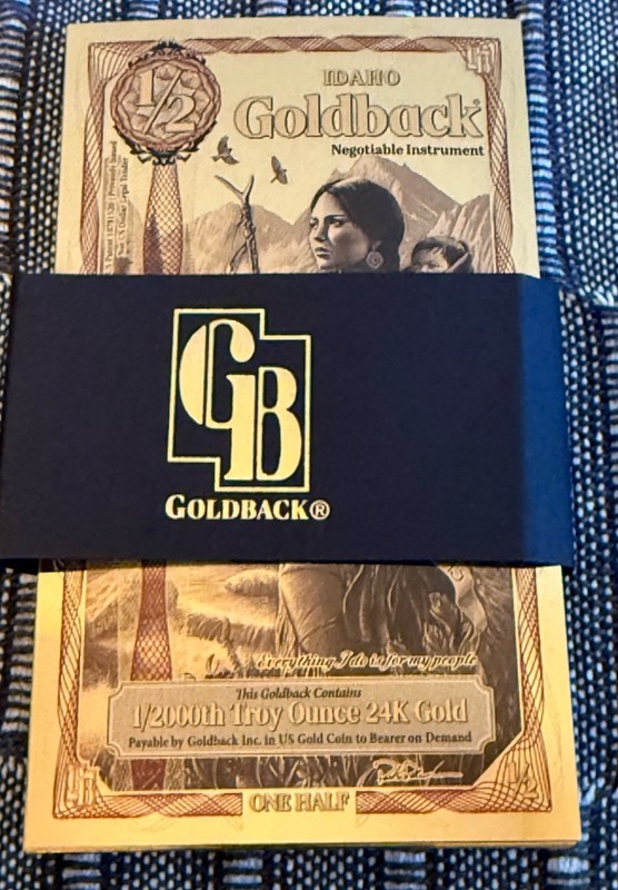 IDAHO 1/2 GOLDBACKS - STACK of 50.  Each 1/2000 OZ 24K GOLD.  How it works below