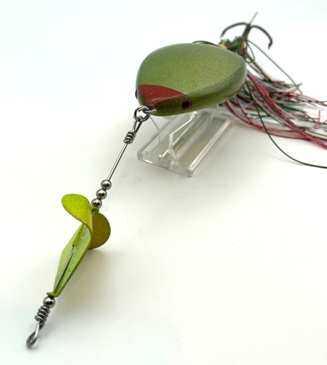 Topwater Buzzbait Prop Lure Skirted Wood Body Chartreuse Green Muskie Pike - Image 6