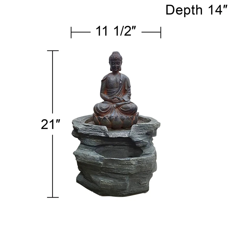 Zen Buddha Outdoor Floor Water Fountain with Light LED 21" Sitting Yard Garden - Image 4 of 4