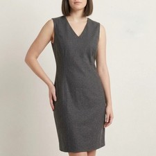 Eddie Bauer Gray Sleeveless Wool Blend V-Neck Sheath Dress Size Large L Lined